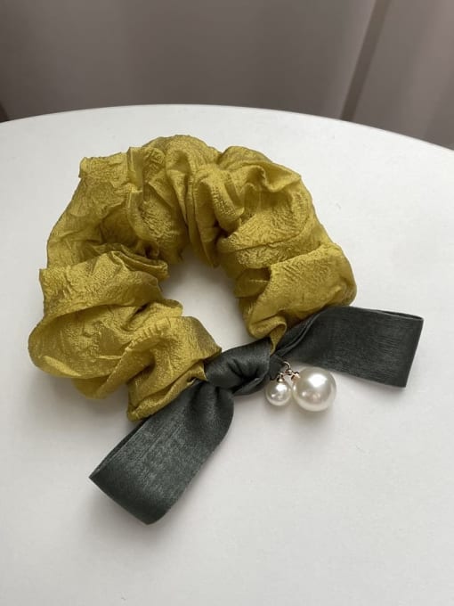 Mustard yellow green Fabric Vintage pearl bow Hair Barrette