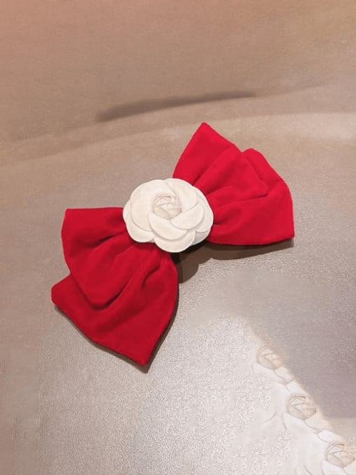 275 Wine Red Velvet Minimalist Bowknot Alloy Hair Barrette