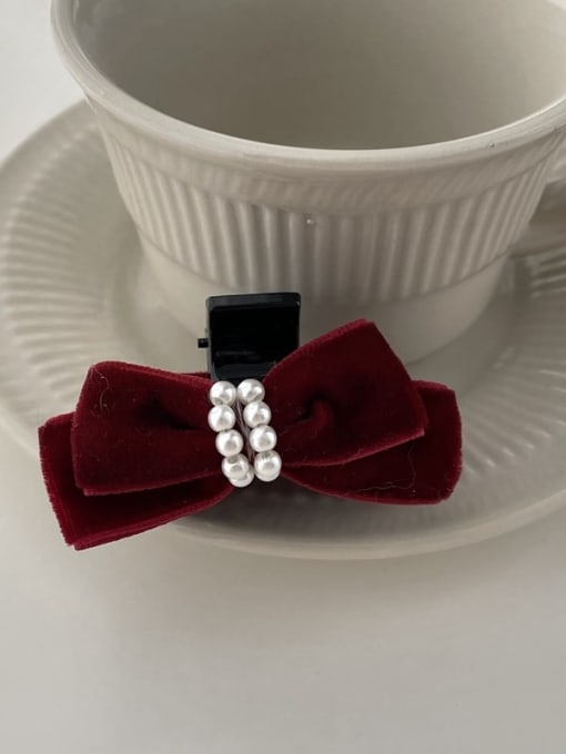Wine red single Vintage velvet pearl bow Hair Barrette/Multi-Color Optional