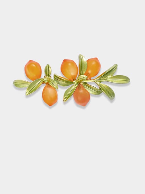 XIXI Alloy Glass Stone Flower Trend  Painted Orange Berries Lemon Fruit Leaves Brooch 0