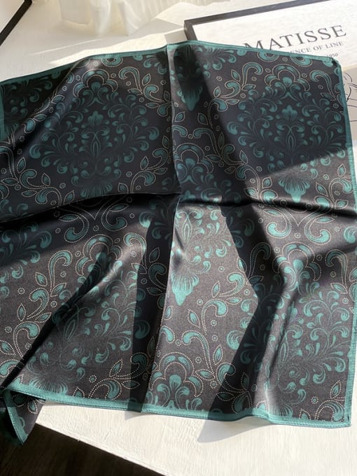 19124 Vintage Green Women Spring 100% silk Geometric 53*53cm Square Scarf