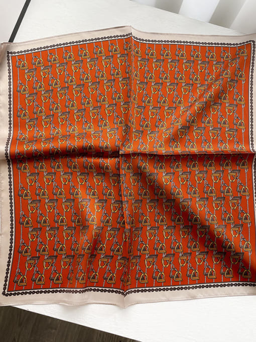 19133 orange Women Spring 100% silk Geometric 53*53cm Square Scarf