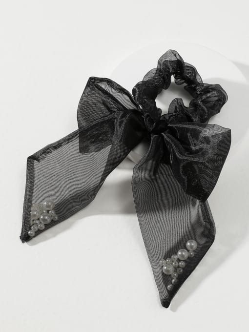 R615BK Dainty Yarn Black Pearl Drape Mesh Hair Barrette/Multi-Color Optional