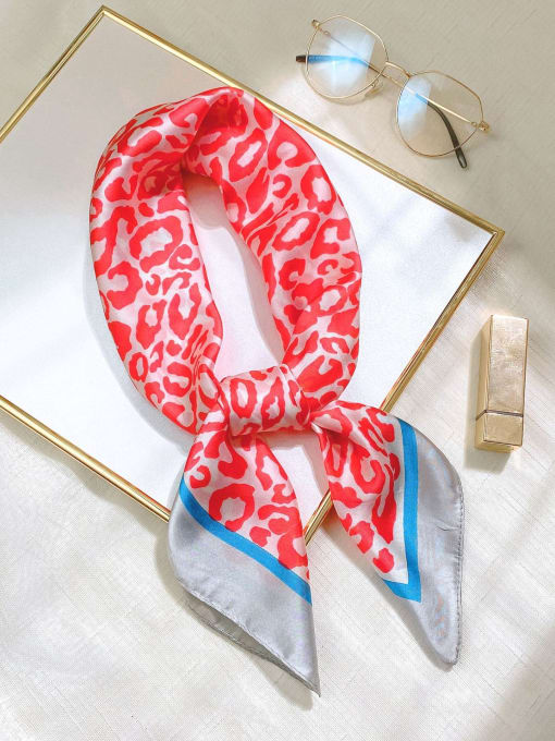 Rose red 03 Women Spring Polyester Leopard Print 70*70cm Square Scarf