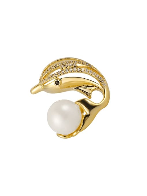 XIXI Brass Imitation Pearl Swan Vintage Brooch