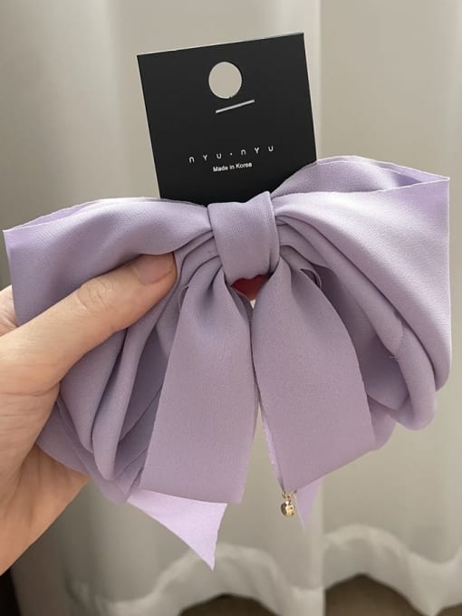 Taro purple Yarn Vintage Big bow spring clip hanging beads Hair Barrette