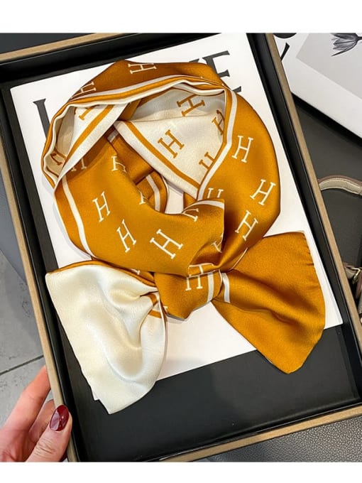 42 yellow Satin simple temperament double-sided two-color H-section double-layer 145*13cm small neck scarf silk scarf