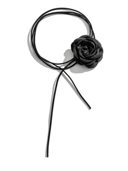 black Multi Color Velvet Flower Minimalist Necklace