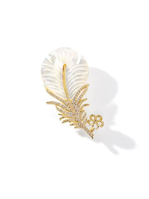 X2200  18K gold Brass Cubic Zirconia Shell Feather Trend Brooch