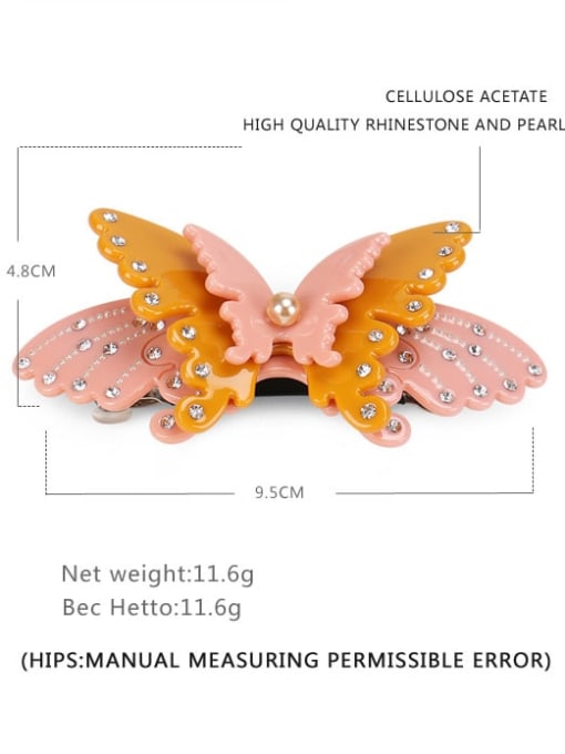 orange Cellulose Acetate Minimalist Butterfly Alloy Imitation Pearl Multi Color Hair Barrette