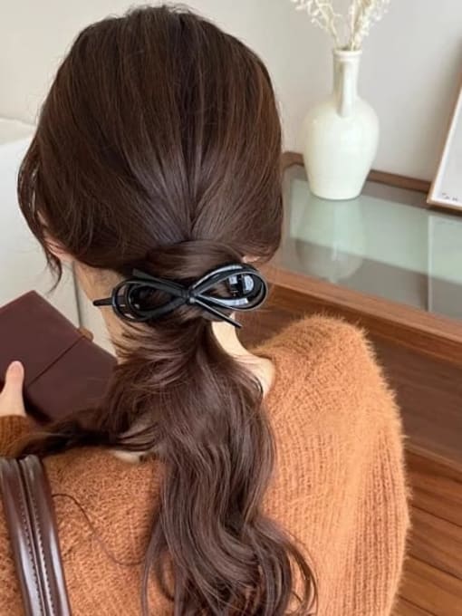 Black bow twist clip Leather Brass twist  Hair Pin