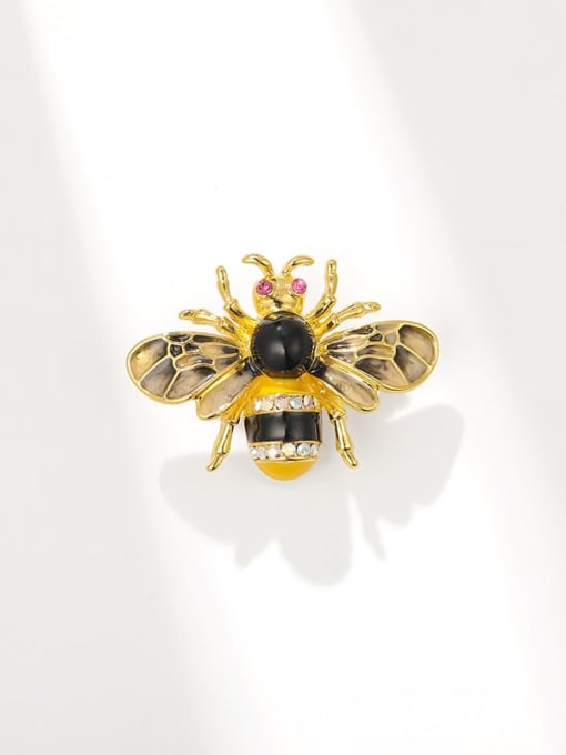 Golden Bee Alloy Cubic Zirconia Enamel Bee Dainty Brooch