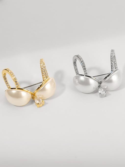 XIXI Brass Imitation Pearl Glasses Trend Brooch 0