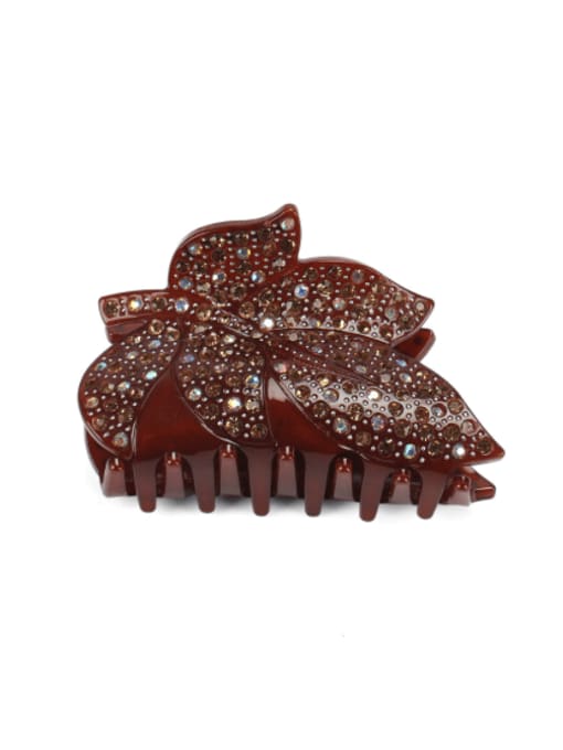 brown Acrylic Minimalist Leaf Rhinestone Jaw Hair Claw