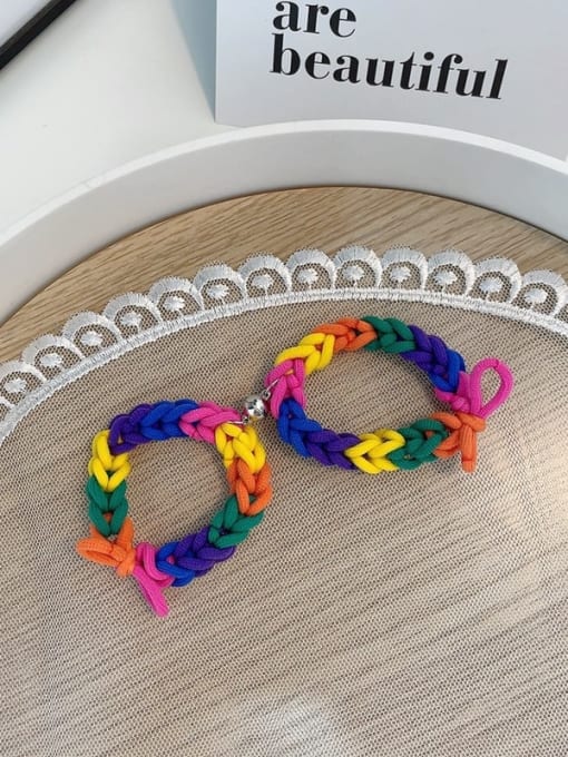 Rainbow a pair Cute Elastic rope Weave magnet couple bracelet /Hair Rope/Multi-Color Optional