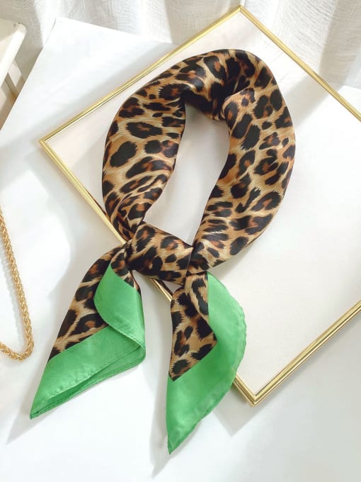 Green leopard 04 Women Spring Polyester Leopard Print 70*70cm Square Scarf