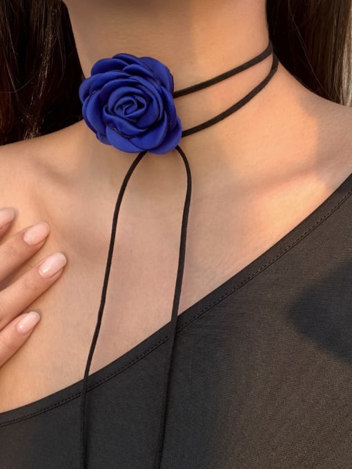 Style 2 Treasure Blue 5572 Velvet Flower Minimalist Choker Necklace