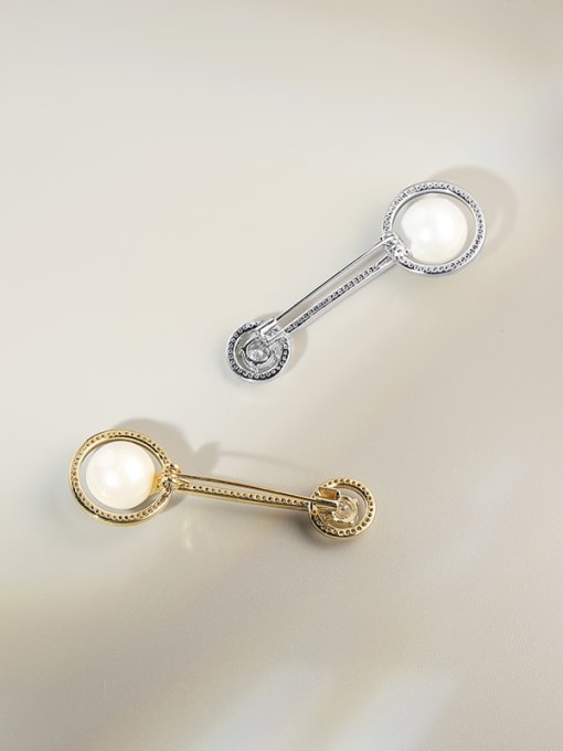 XIXI Brass Imitation Pearl Round Minimalist Brooch 1