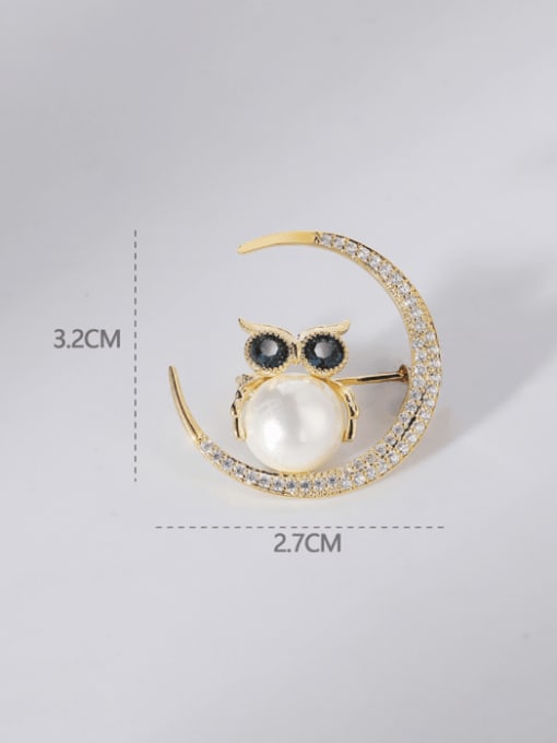 XIXI Brass Cubic Zirconia Owl Vintage Moon  Brooch 2