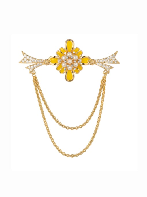 XIXI Brass Imitation Pearl Enamel Flower Trend Hollow Chain Brooch