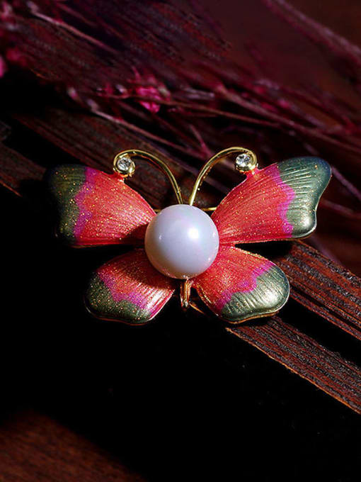 X537 2 120 Alloy Imitation Pearl Enamel Butterfly Trend Brooch