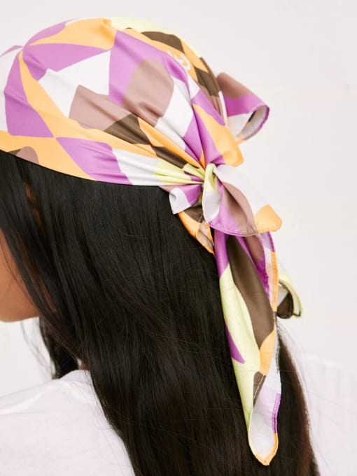 YMING Trend satin Silky Contrast Collection Cube Kaleidoscope Satin Bandana Hair Barrette/Multi-Color Optional 1