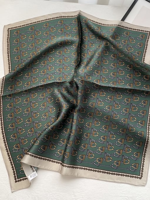 19133 green Women Spring 100% silk Geometric 53*53cm Square Scarf