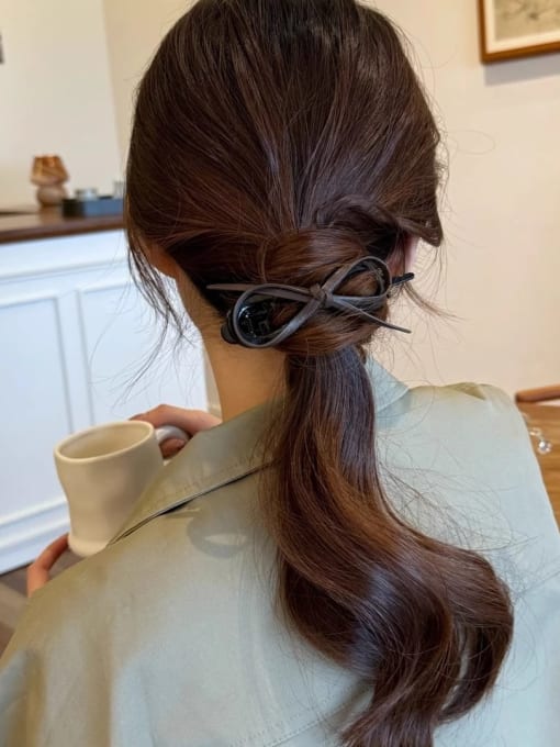Coffee colored bow twist clip Leather Brass twist  Hair Pin