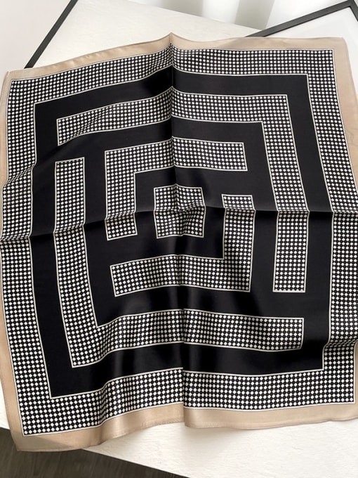 19142 black Women Spring 100% silk Geometric 53*53cm Square Scarf