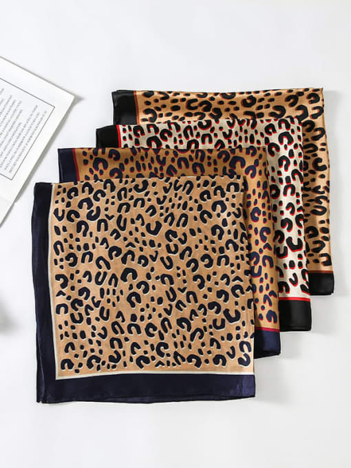 Leopard Black bw01 Women Spring Polyester Leopard Print 70*70cm Square Scarf