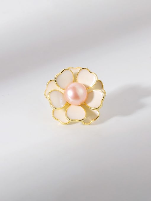 X4303 1 100 18K gold Brass Freshwater Pearl Enamel Flower Cute Brooch