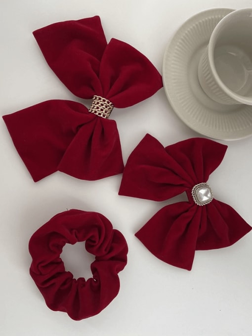 COCOS Exquisite  velvet Bow Pearl Hair Clip/New Year Red 3