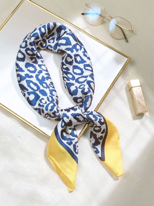 Blue yellow 03 Women Spring Polyester Leopard Print 70*70cm Square Scarf