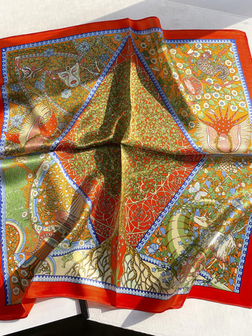 19122 red Women Spring 100% silk Geometric 53*53cm Square Scarf