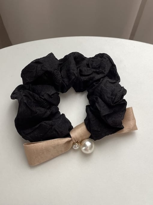 Black (Khaki bow) Fabric Vintage pearl bow Hair Barrette