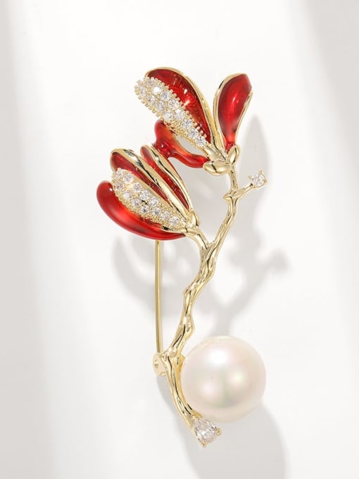 X3010 2 180 Brass Freshwater Pearl Flower Dainty Brooch