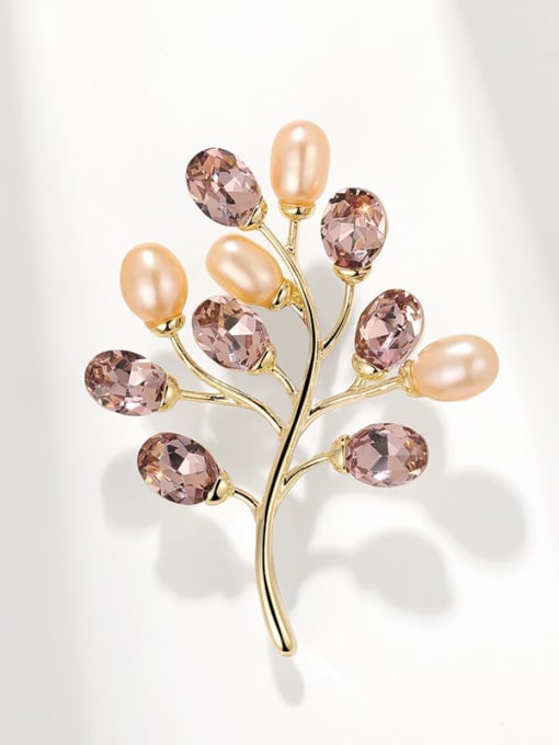 Crystal tree Brass Freshwater Pearl Flower Dainty Brooch