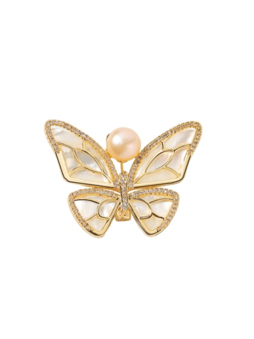 X2191 1 170 18K Gold Brass Cubic Zirconia Shell Butterfly Trend Brooch