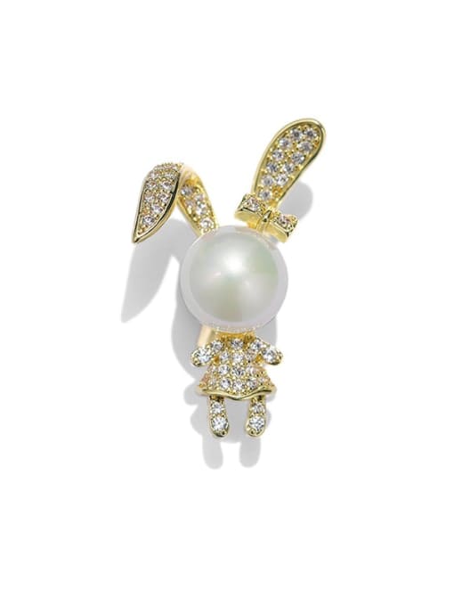 X2126 2 135 gold Brass Rhinestone Cute Cartoon Rabbit Rabbit Brooch