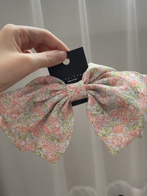 Pink Fabric Minimalist Floral Double  Bowknot Hair Barrette