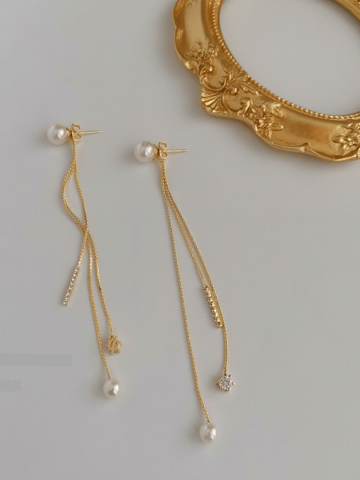 HYACINTH Copper Alloy Imitation Pearl Tassel Threader Trend Korean Fashion Earring 0