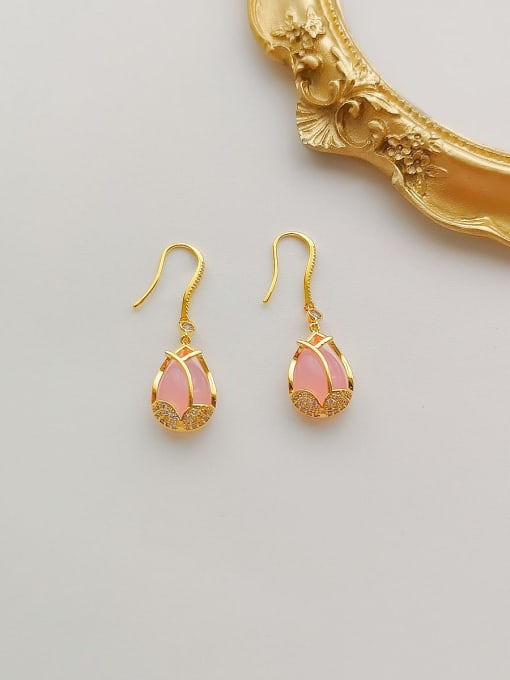14k Gold Pink electroplating Copper Alloy Water Drop Trend Korean Fashion Earring