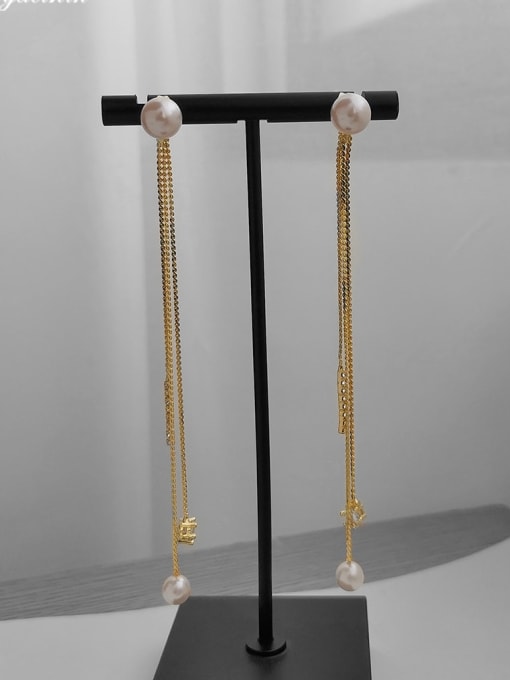 HYACINTH Copper Alloy Imitation Pearl Tassel Threader Trend Korean Fashion Earring 3