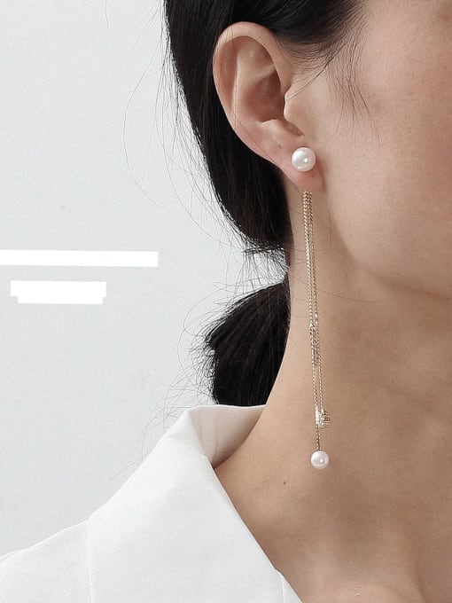 HYACINTH Copper Alloy Imitation Pearl Tassel Threader Trend Korean Fashion Earring 1