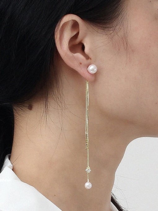 HYACINTH Copper Alloy Imitation Pearl Tassel Threader Trend Korean Fashion Earring 2