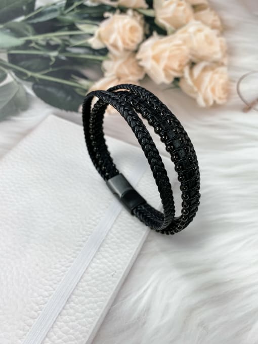 Black Stainless steel Leather Irregular Trend Bracelet