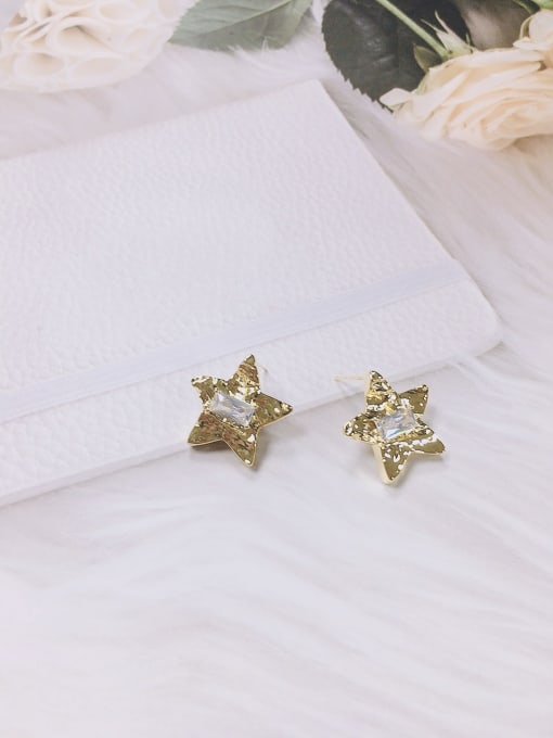 KEVIN Brass Glass Stone Star Trend Stud Earring