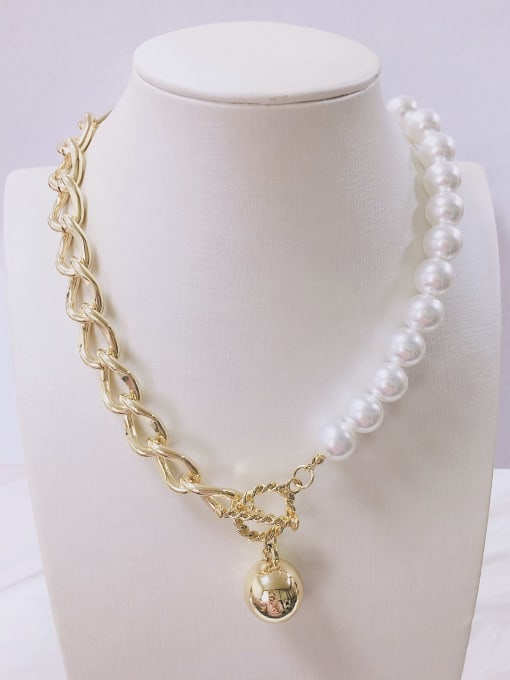KEVIN Stainless steel Imitation Pearl Ball Trend Link Necklace 1