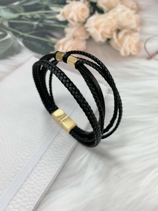 Gold Stainless steel Artificial Leather Irregular Trend Bracelet