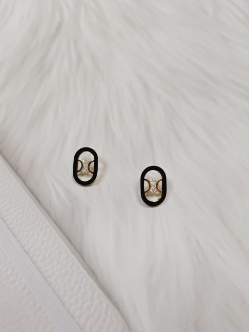 Black Brass Acrylic Oval Minimalist Stud Earring